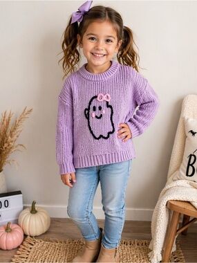 Kids Purple Sweater with Cute Ghost Design